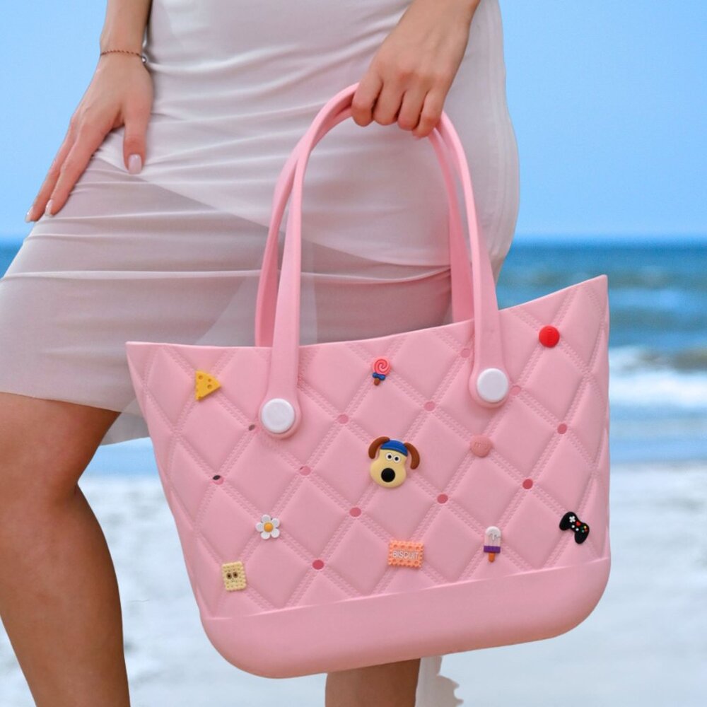 Pink Eva Beach Bag Tote Handbag with Charms Shopping Travel NWT